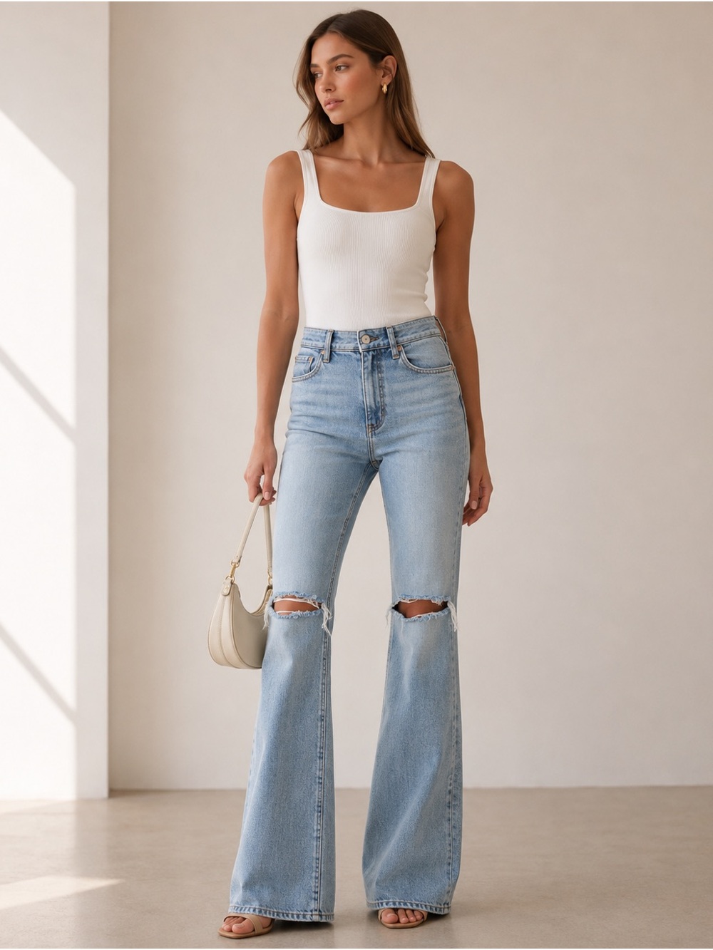 Rag & Bone Nina High Rise Flare Jeans Seabrook Wash Full Length Denim Size 30